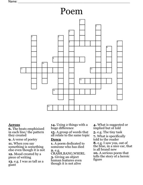 Poem segments crossword. Things To Know About Poem segments crossword. 